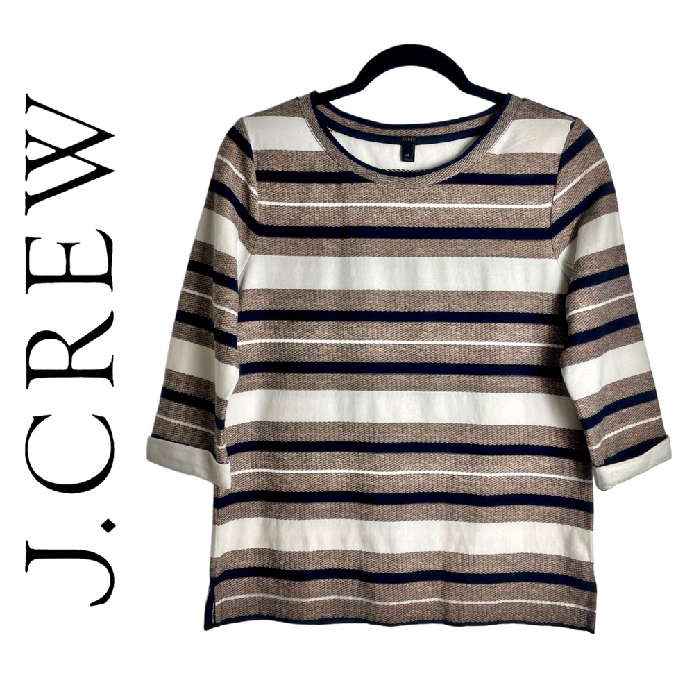 J.CREW Reverse Jacquard Textured Striped Popover Top Navy Multi Style# 22249